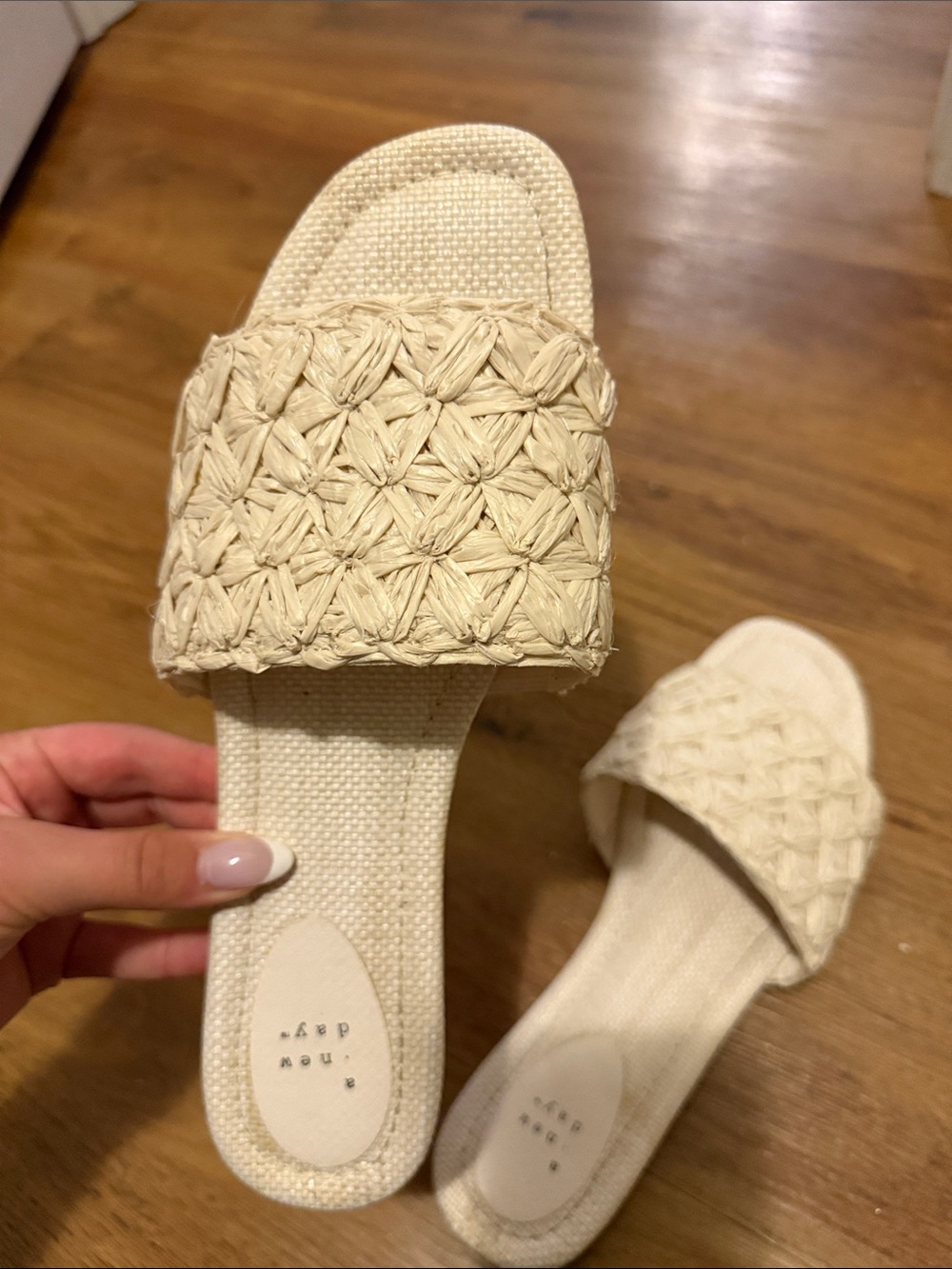 a new day Woven Crochet Slide Sandals in Beige